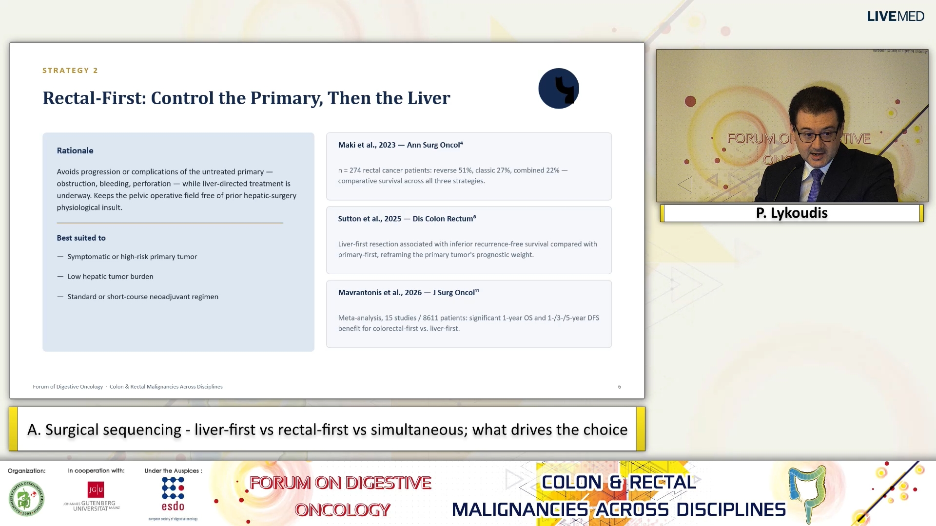 61 P. Lykoudis - A. Surgical sequencing - liver-first vs rectal-first vs simultaneous; what drives the choice. 