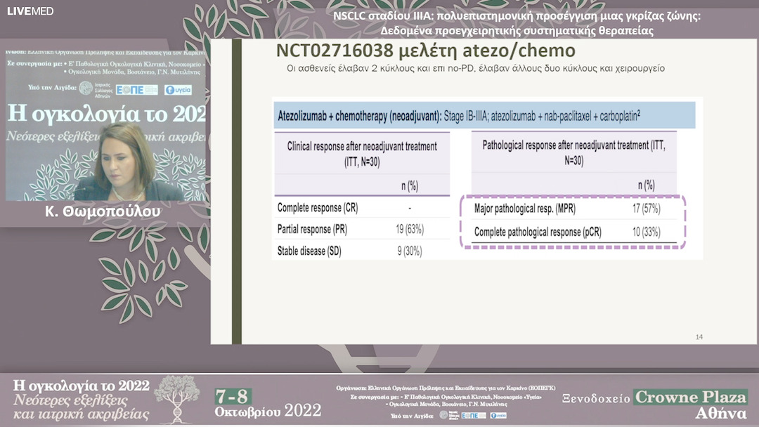 37 Κ. Θωμοπούλου - NSCLC σταδίου ΙΙΙΑ: πολυεπιστημονική προσέγγιση μιας γκρίζας ζώνης: Δεδομένα προεγχειρητικής συστηματικής θεραπείας