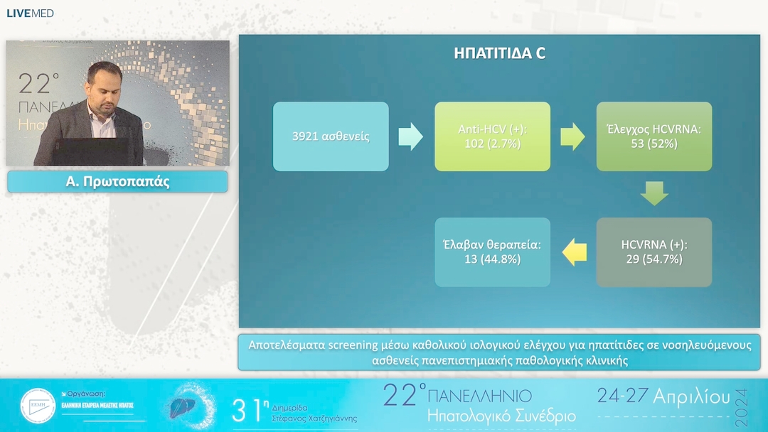 005 Α. Πρωτοπαπάς - Αποτελέσματα screening μέσω καθολικού ιολογικού ελέγχου για ηπατίτιδες σε νοσηλευόμενους ασθενείς πανεπιστημιακής παθολογικής κλινικής