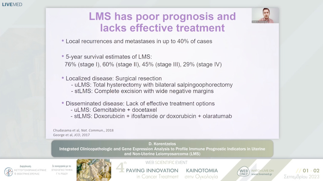 45 D. Korentzelos - Integrated Clinicopathologic and Gene Expression Analysis to Profile Immune Prognostic Indicators in Uterine and Non-Uterine Leiomyosarcoma (LMS)