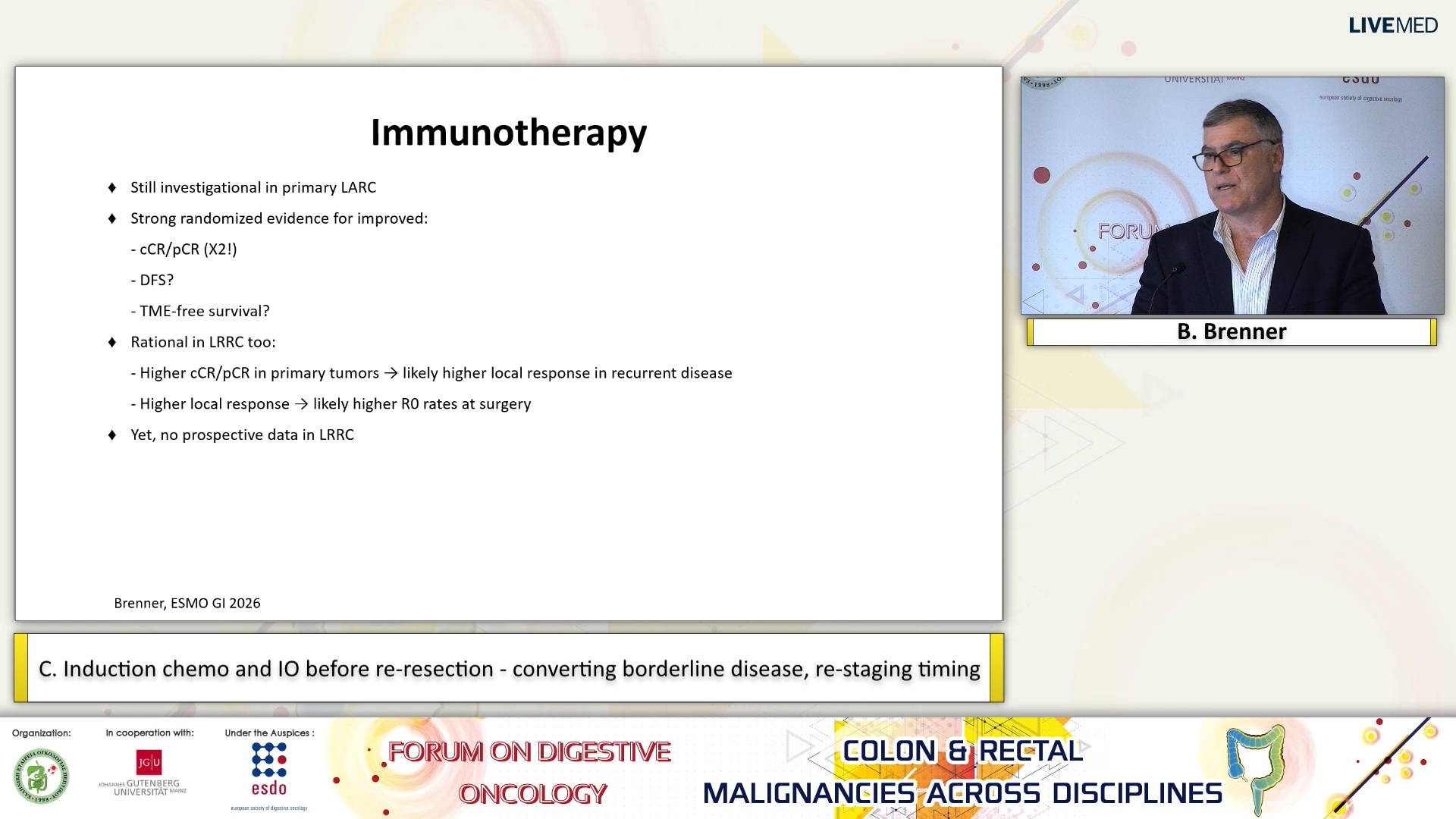 51 B. Brenner - C. Induction chemo and IO before re-resection - converting borderline disease, re-staging timing.